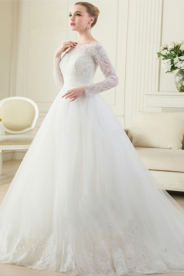 Serviço de OEM Muçulmano Manga Comprida Real foto sheer A Linha Vestido De Noiva Vestidos De Novia