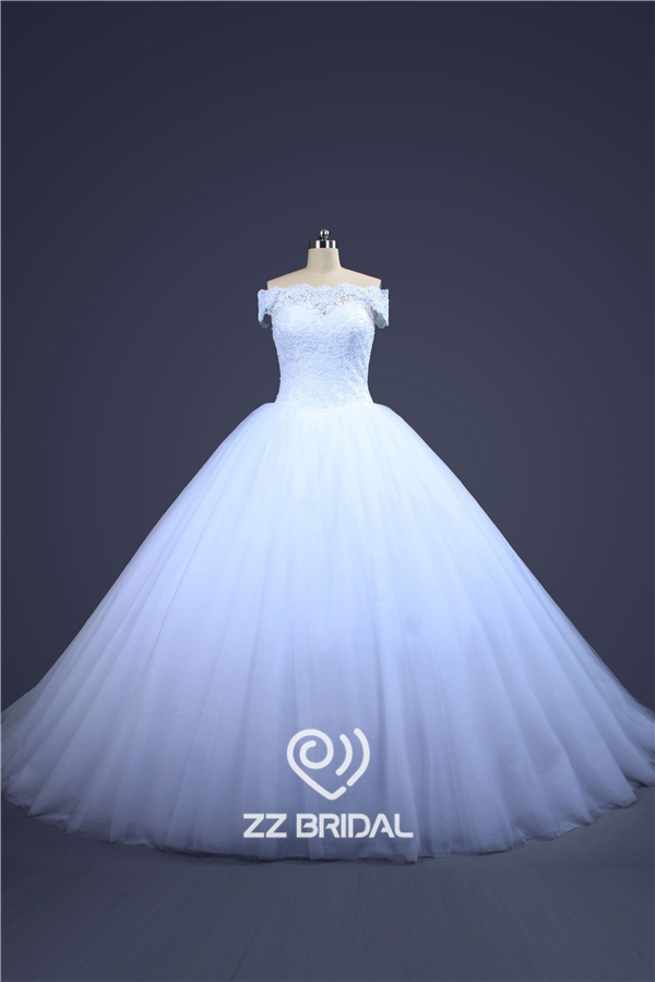 Prinses stijl off shoulder boothals kanten geappliqueerde baljurk trouwjurk China