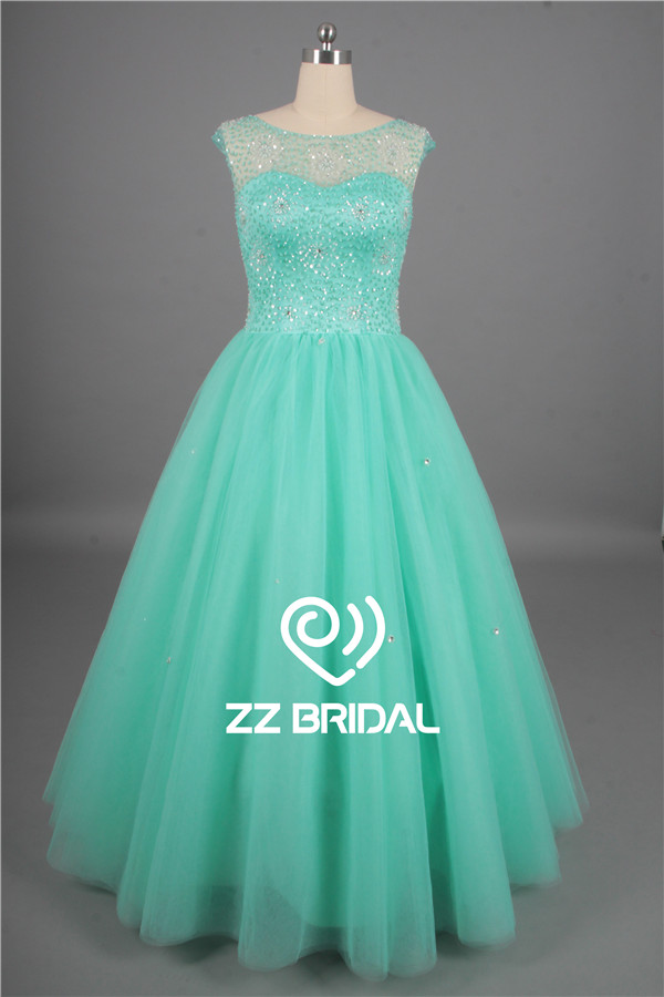 Prom sukienka rękaw cap pełna miarka dekolt gorset koralikami suknia quinceanera