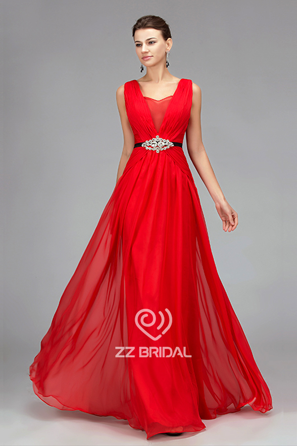 صور حقيقية المحرز في الصين تكدرت مطرز طول الكلمة الشيفون مساء ثوب مع حزام مصنع