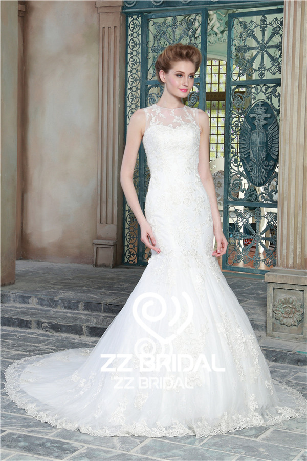 Zobacz poprzez sexy koronką u dołu rękawów powrotem Syrenka producenta ślub suknia
