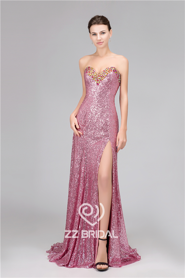 Sexy dekolt w stylu kochanie koralikami cekinami osłony boczne podzielone dostawca suknia długa