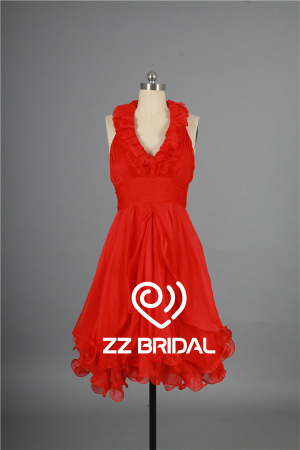 Courte robe de soirée licol sans manches dos nu, robe rouge fille mignonne fabriqués en Chine