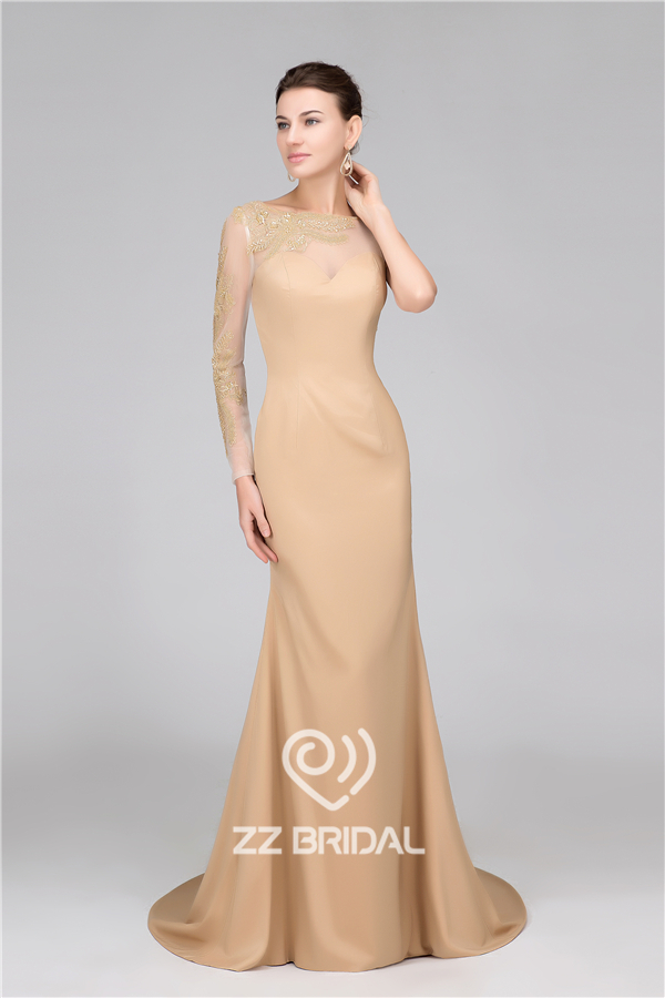 Najwyższa jakość jednym długim rękawem przejrzeć powrotem syrena długa suknia dostawca