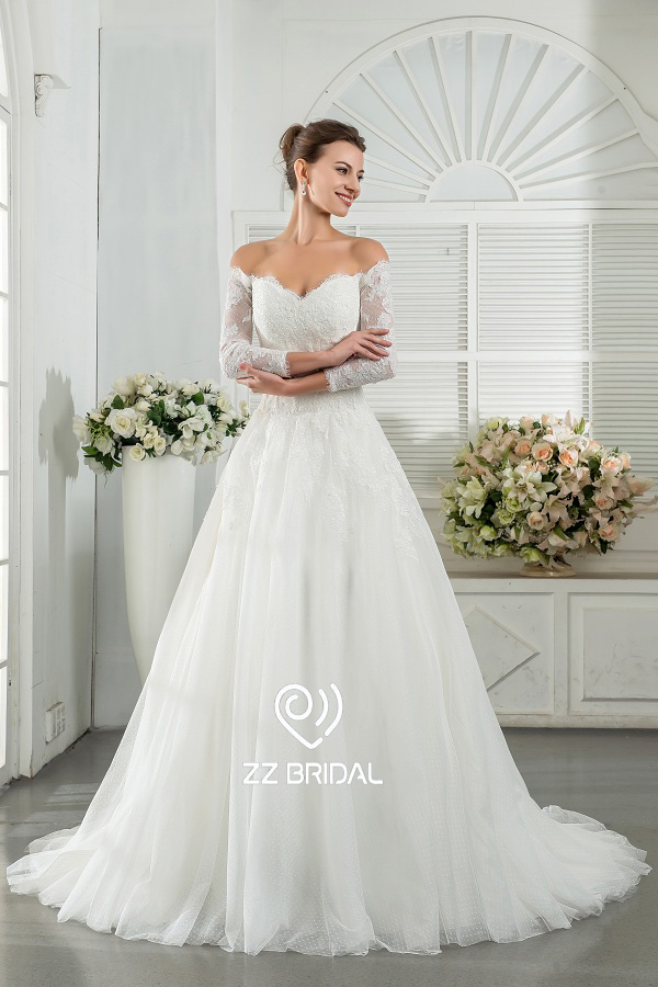ZZ Bridal 2017 off Schulter Lace Applikationen A-Line Wedding Dress
