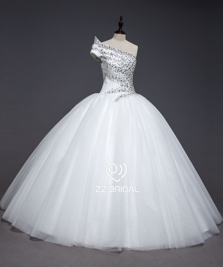 ZZ bridal 2017 one-shoulder ruffled beaded ball gown wedding dress
