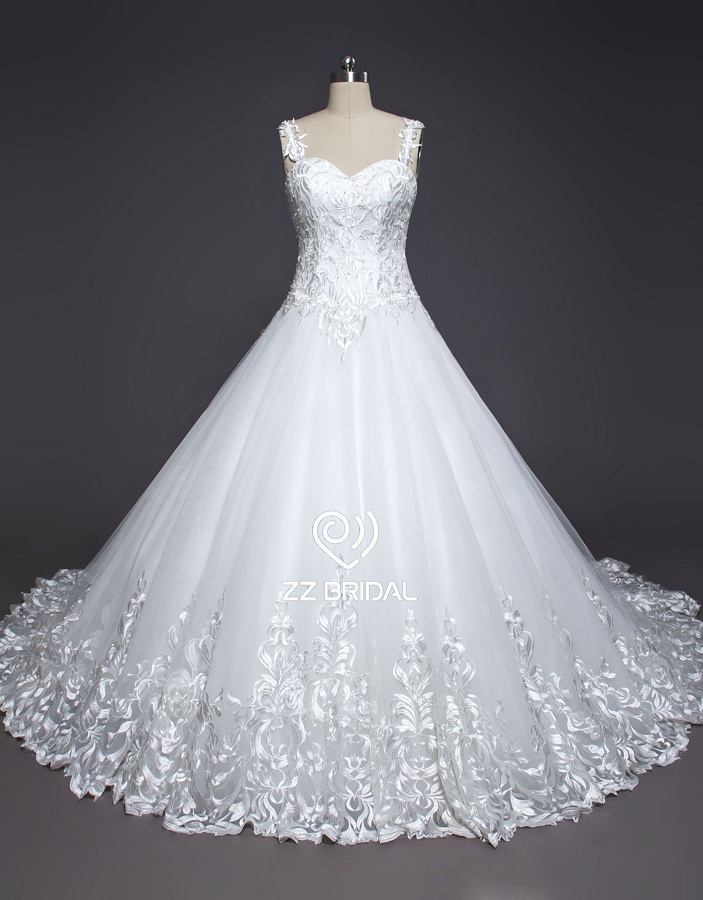 Appliqued ZZ Suknie ślubne 2017 spaghetti strap koronki sukni ślubnej-line