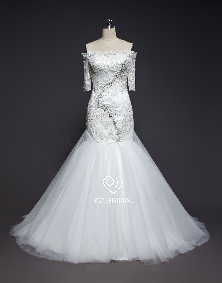 ZZ Bridal 2017 droit dentelle encolure appliqued et perlée robe de mariée