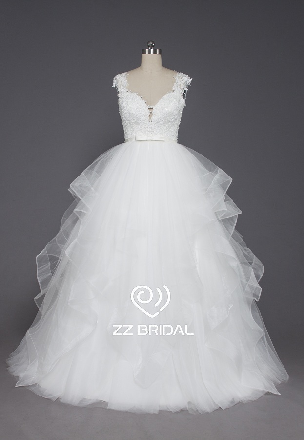 ZZ bruids sweetheart hals satijn gordel ruffed A-line bruiloft jurk