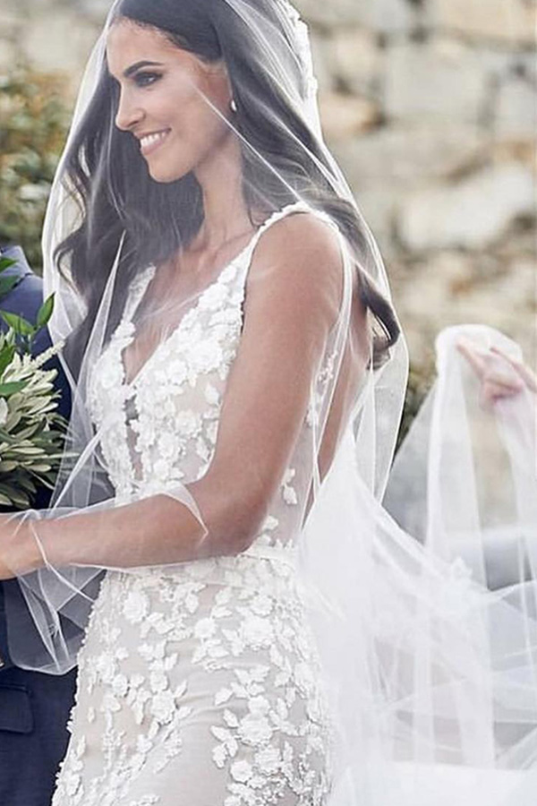 best deap v neck and backless mermaid gown bohemian hmy wedding dress