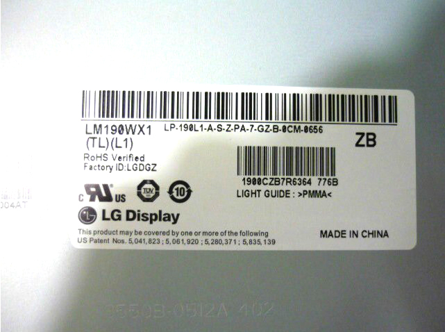 19.0英寸1440 * 900哑光30引脚LVDS LM190WX1-TLL1笔记本电脑屏幕