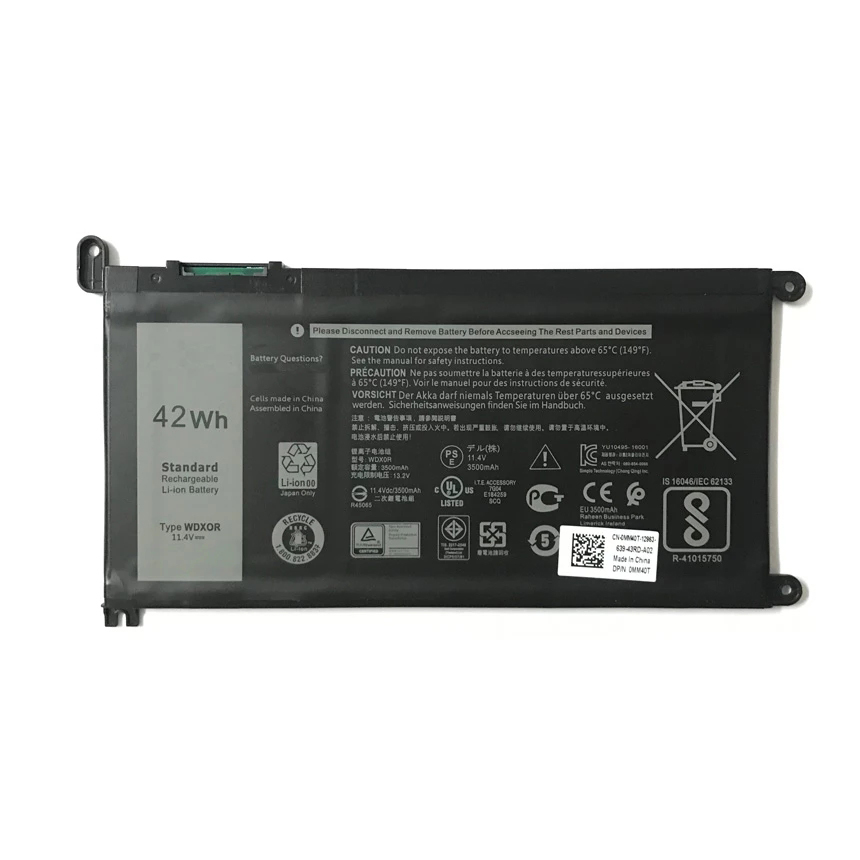 WDX0R笔记本电池适用于Dell Inspiron 13 5368 5378 5379 7368 7378 Inspiron 14-7460 Inspiron 17 5765 5767 FC92N 3CrH3 T2JX4 Cymgm 42WH 11.4V