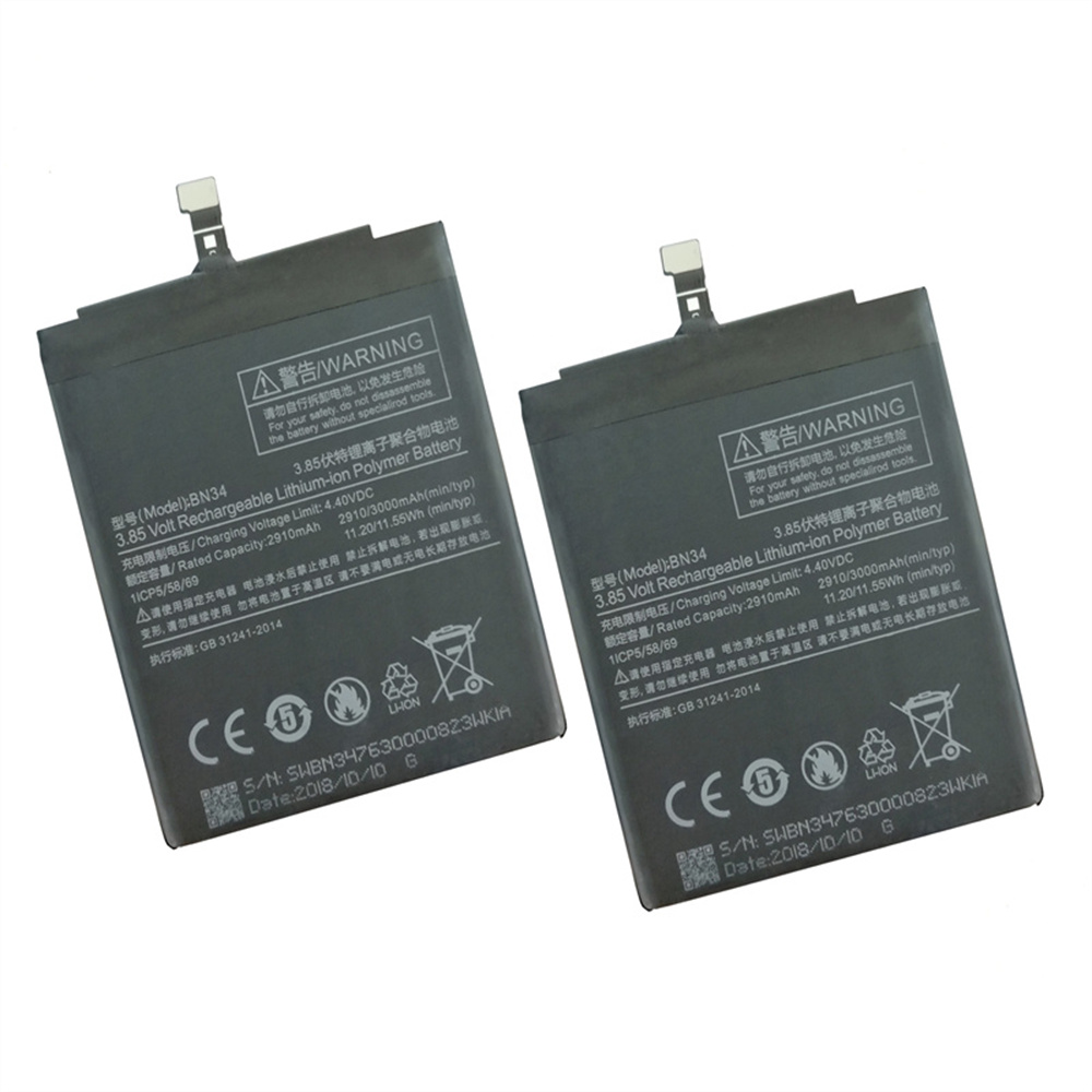 Atacado para xiaomi redmi 5a bateria 2910mah nova substituição de bateria BN34 2910 mAh 3.85V bateria