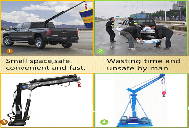 hot sell pickup crane from china with radio control 800kg or 1000kg small crane for pickup truck