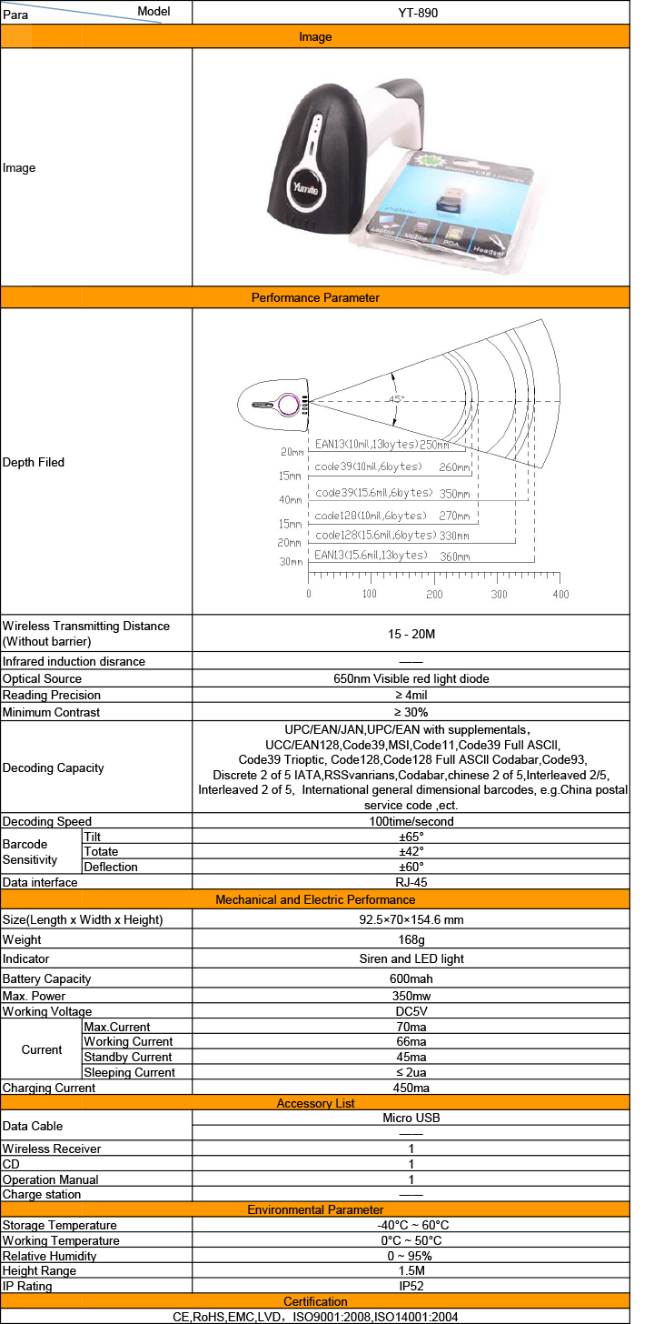 Specification about Yumite YT-890