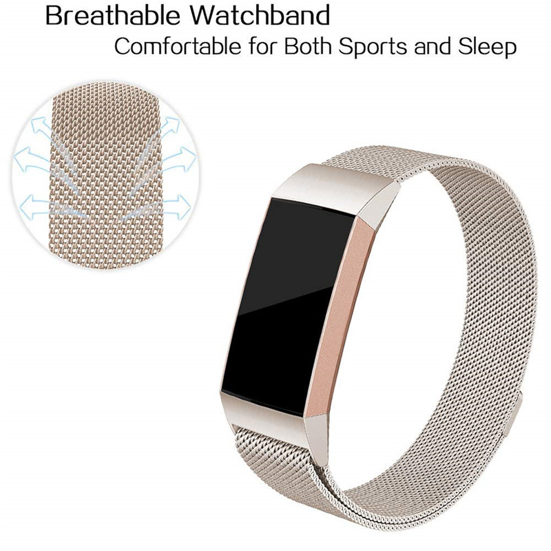 CBFC01 Fitbit Charge 3 roestvrij stalen magnetische Milanese Loop Wrist Watch Band