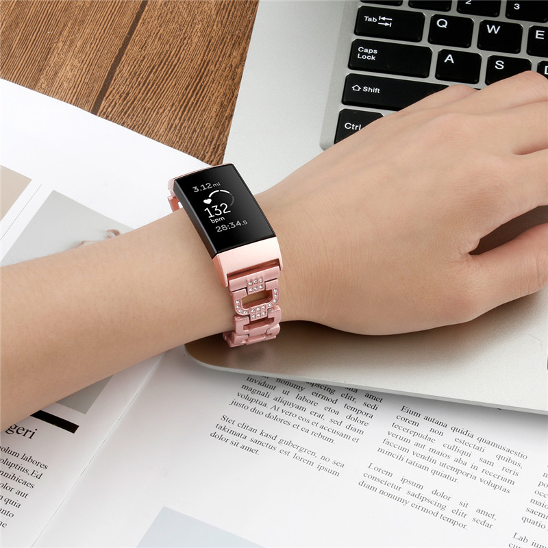 CBFC11 correa de pulsera de diamantes de imitación de metal para Fitbit Charge 3