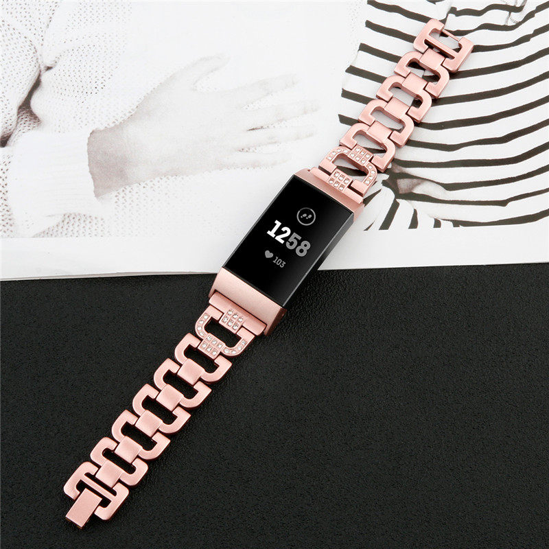 CBFC11 correa de pulsera de diamantes de imitación de metal para Fitbit Charge 3
