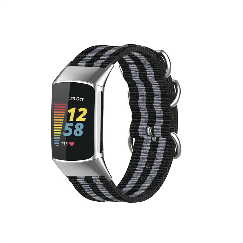CBFC5-07 High Quality Nato Striped Woven Nylon Band Canvas Watch Strap For Fitbit Charge 5 Bracelet