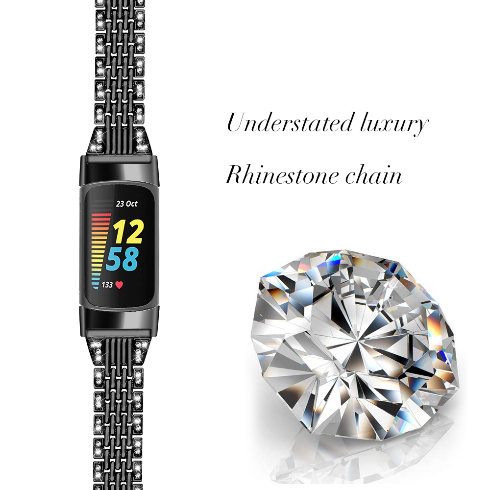 CBFC5-30 Slim Bling Rhinestone Zinc Alloy Metal Watch Straps For Fitbit Charge 5