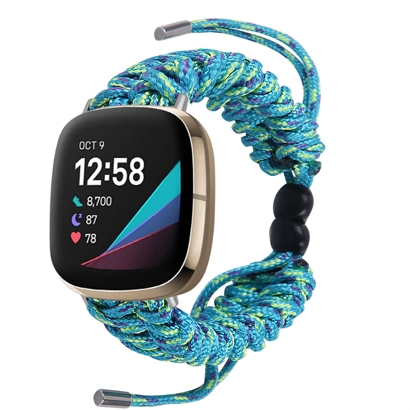 CBFV01 Verstelbare paracord paraplu touw gevlochten nylon horlogeband voor fitbit versa 3 sense