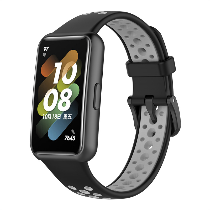 CBHB7-06 Hot Sale Dual Color Breathable Sport Silicone Watchband Bracelet Strap For Huawei Band 7 Watch