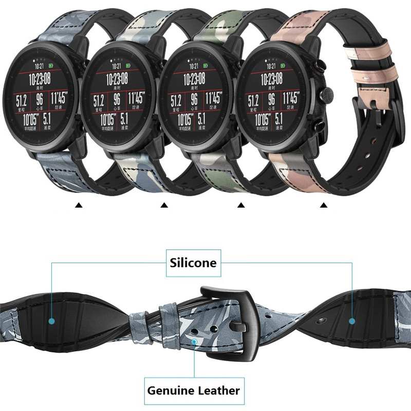 CBHW003 Camouflage Genuine Leather Rubber Replacement Strap