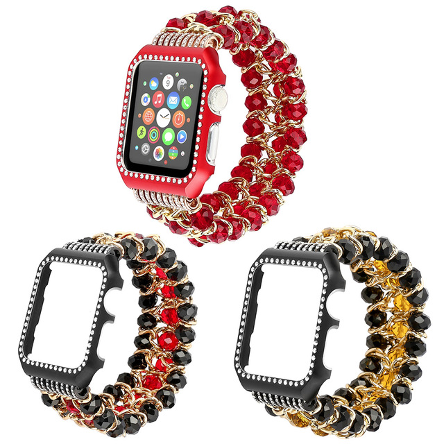 CBIW1013 Handmade Elastic Beaded Jewelry Bracelet with Bling Metal Protective Bumper