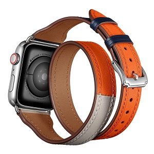 CBIW105 Double Tour Leather Watch Band For Apple Watch Series 5 4 3 38mm 40mm