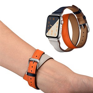 CBIW105 Double Tour Leather Watch Band For Apple Watch Series 5 4 3 38mm 40mm