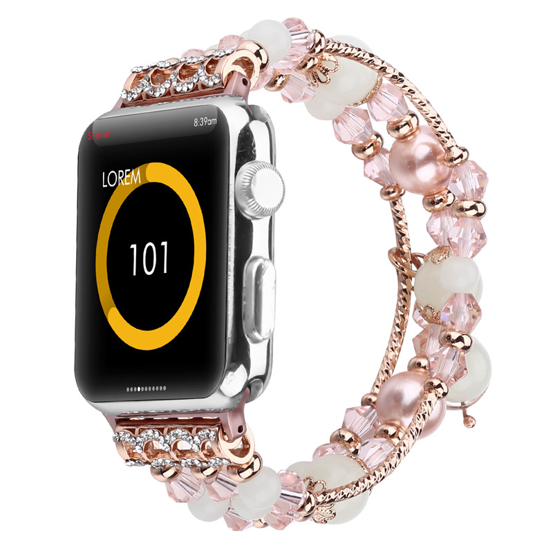 CBIW1052 Fashionable Luminous Beaded Jewelry Elastic Bracelet Strap For iWatch