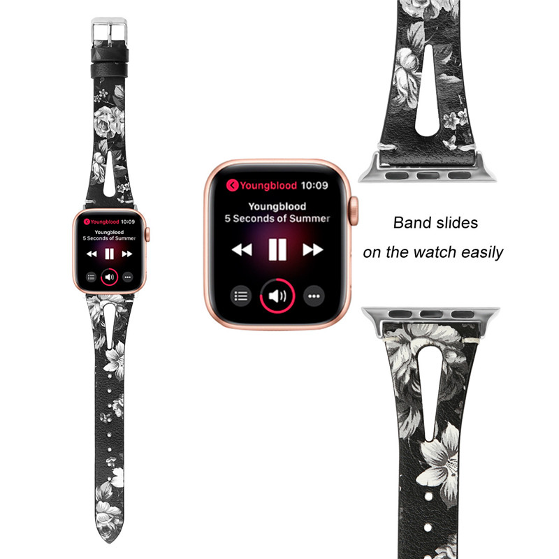 CBIW130 Correa de piel de vacuno delgada y transpirable para Apple Watch