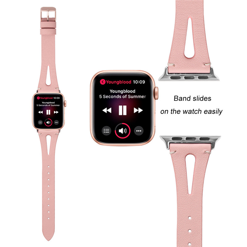 CBIW130 Correa de piel de vacuno delgada y transpirable para Apple Watch