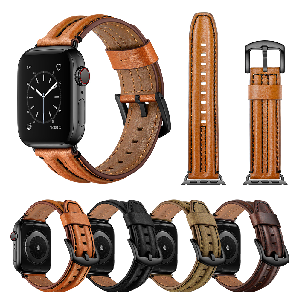 CBIW221 حزام من الجلد الطبيعي لساعة Apple Watch Series 6 5 4 3 SE سوار