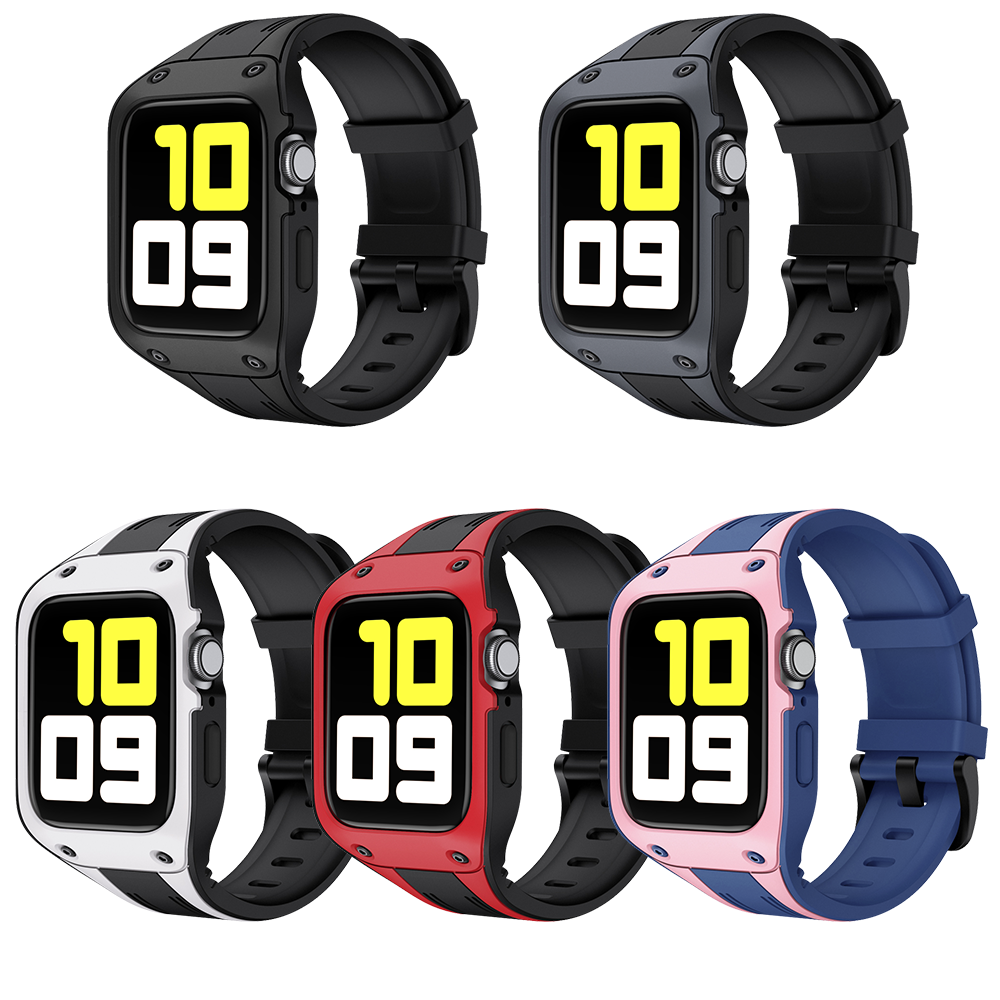 حزام CBIW234 من السيليكون لساعة Apple Watch Series 6 5 4 3 SE مع جراب واقٍ متين