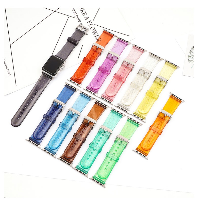 CBIW242 Новые Bling Прозрачный TPU Ремешок для ремешка Посылки Corea Para для Apple Iwatch Series 6 5 4 3 2 1 SE Smart Watch