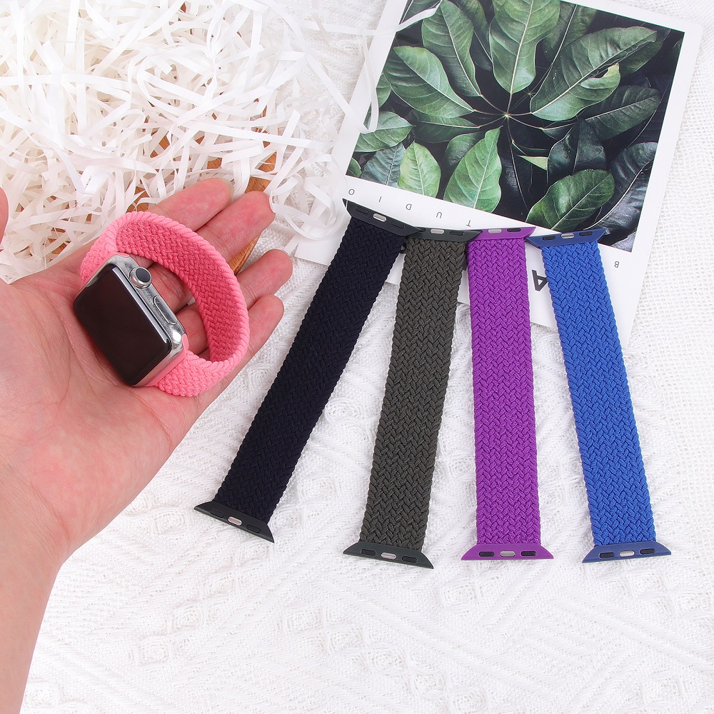 CBIW258 Elastic Fabric Nylon Braided Solo Loop Strap For Apple Watch Band Series 6 SE 5 4 3 44mm 40mm 38mm 42mm