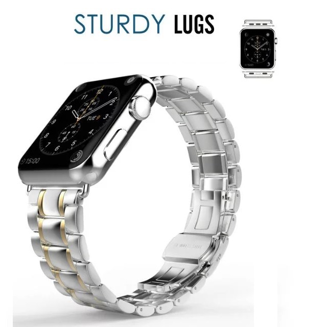 CBIW307 iWatch Metal Link Bracelet with Double Button Butterfly Folding Clasp