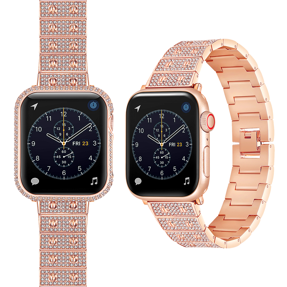 CBIW459 Strass-Metall-Bands für Apple Watch-Serie 6 5 4 3 Smart Watch-Träger mit Metallrahmen