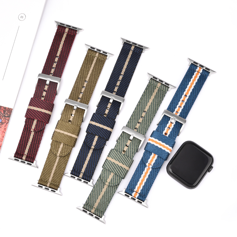 CBIW463 Siyah Gümüş İzle Toka Nato Watch Band Dokuma Naylon Askısı Apple Watch Serisi için 7 6 5 4 3 2 1
