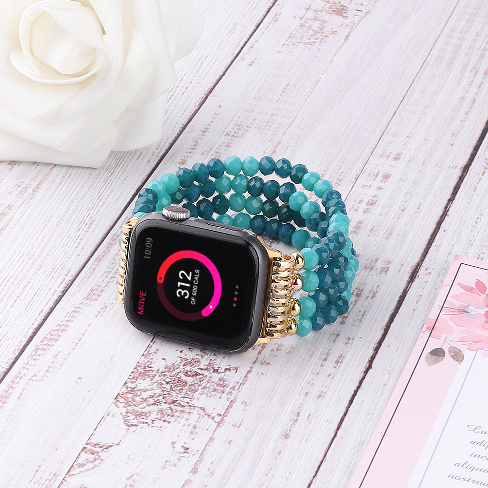 CBIW471 Banda de reloj de correa de correa con cuentas de cristal para Apple Iwatch Series 7/6/5/4/3/2 SE