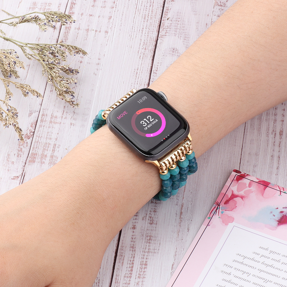 CBIW471 Banda de reloj de correa de correa con cuentas de cristal para Apple Iwatch Series 7/6/5/4/3/2 SE