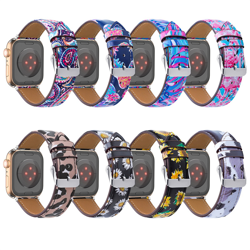 CBIW490 Smart Horloge Lederen Strap Riem voor Apple Watch 7 6 5 4 3 2 1