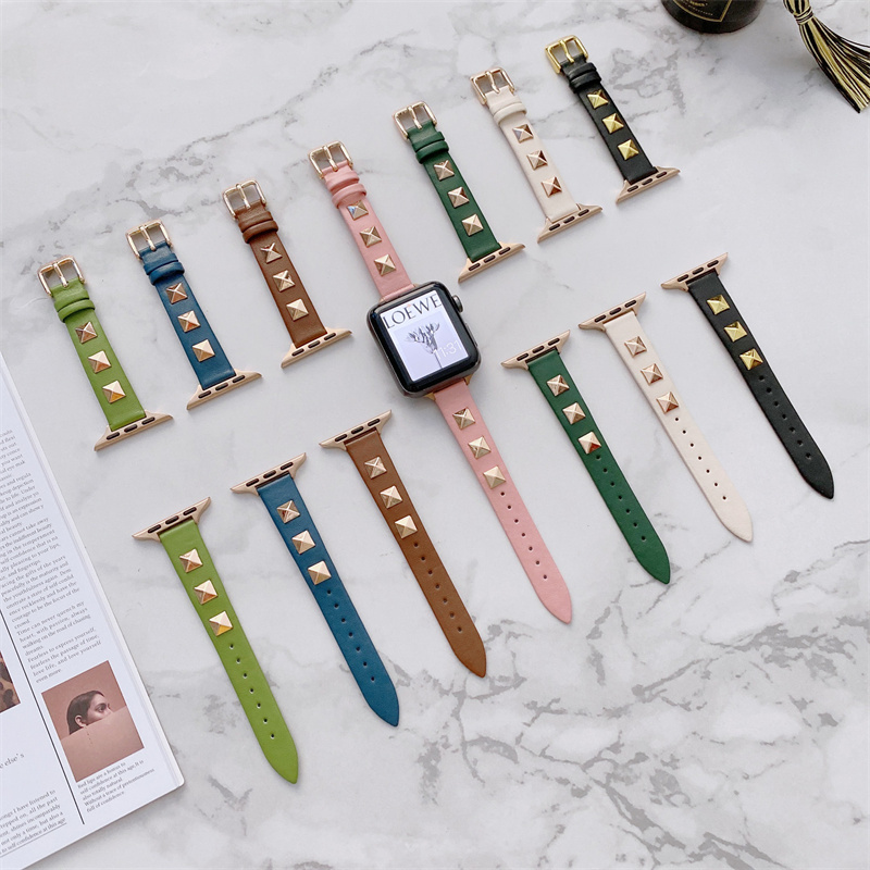 CBIW501 Banda de reloj de cuero genuino de moda delgada para Apple Watch Series 7 SE 6 5 4 3 2 1