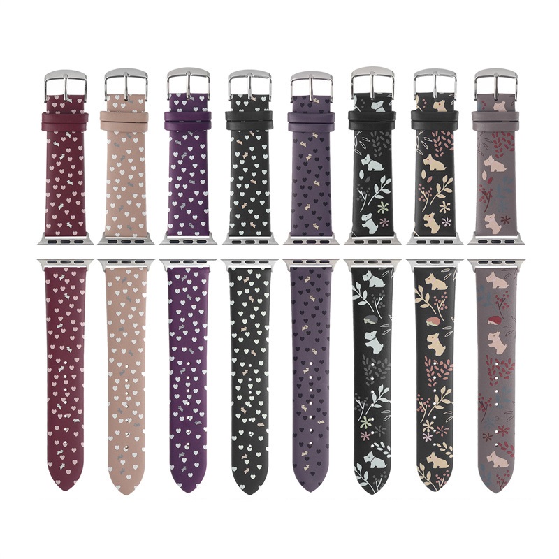 CBIW513 Wzór wydrukowany oryginalny skórzany zespół zegarków dla Apple Watch Series 7 SE 6 5 4 3 2 1