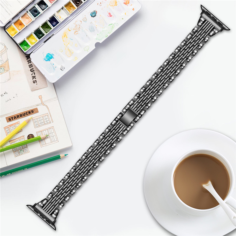 CBIW53 Banda de reloj de diamantes de cadena de 7 enlaces para Apple Watch 38mm 40mm 42mm 44mm