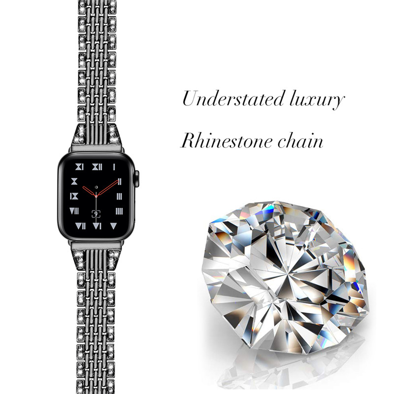 CBIW53 Banda de reloj de diamantes de cadena de 7 enlaces para Apple Watch 38mm 40mm 42mm 44mm