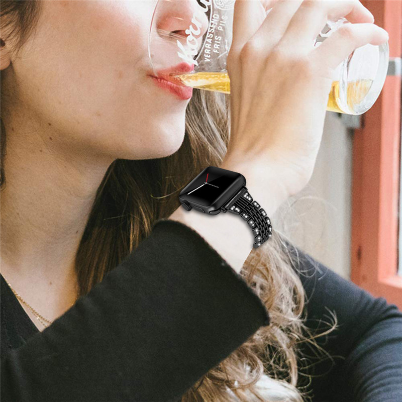 CBIW53 Banda de reloj de diamantes de cadena de 7 enlaces para Apple Watch 38mm 40mm 42mm 44mm