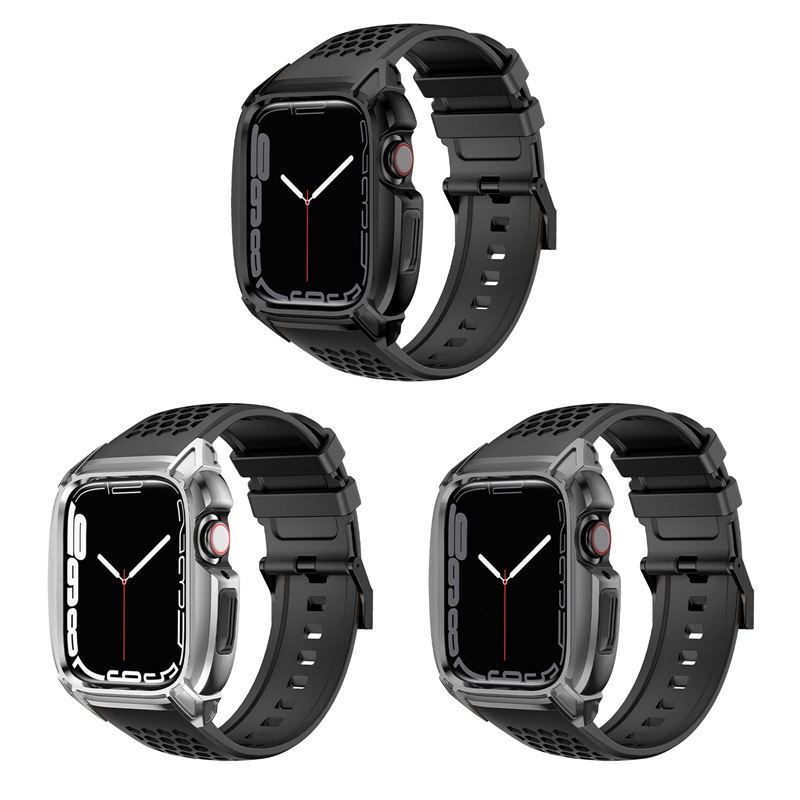 CBIW542 교체 실리콘 시계 손목 스트랩 밴드 Apple Watch 44mm 45mm 금속 보호 케이스