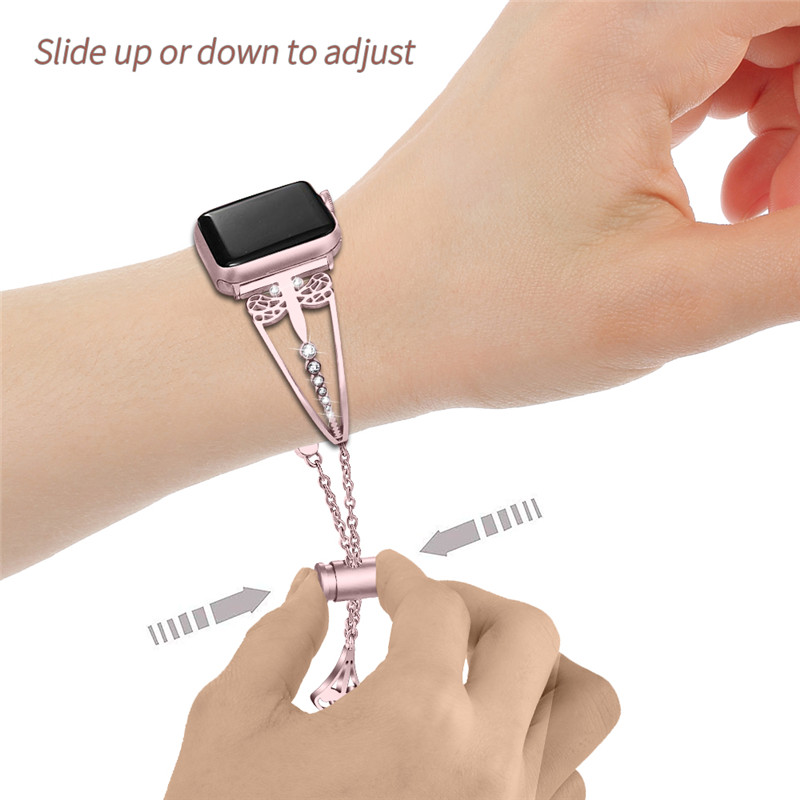 CBIW65 Women Bling Stainless Steel Watch Strap For Apple Watch With Pendant Tassel